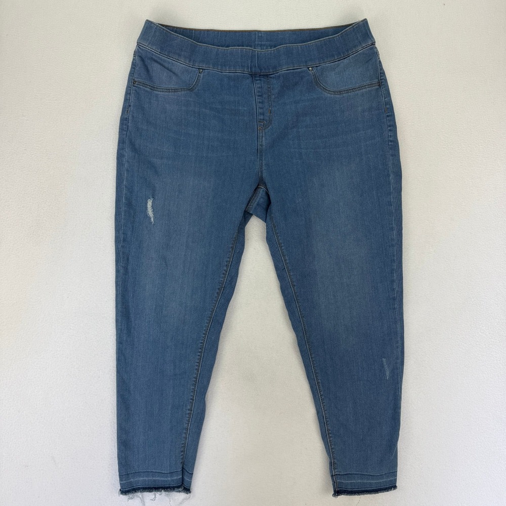 Terra & Sky Denim Jeggings Distressed Frayed Hem Pull On Jeans 1X 16w - 18w